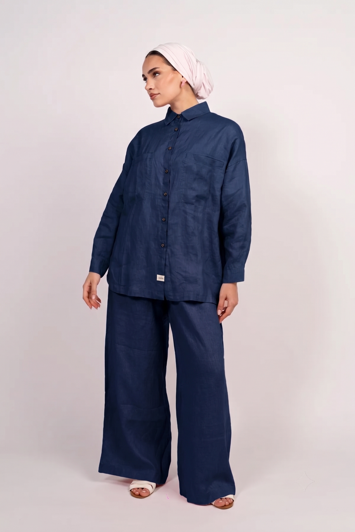 OAMY 100% Linen Shirt Set in Navy
