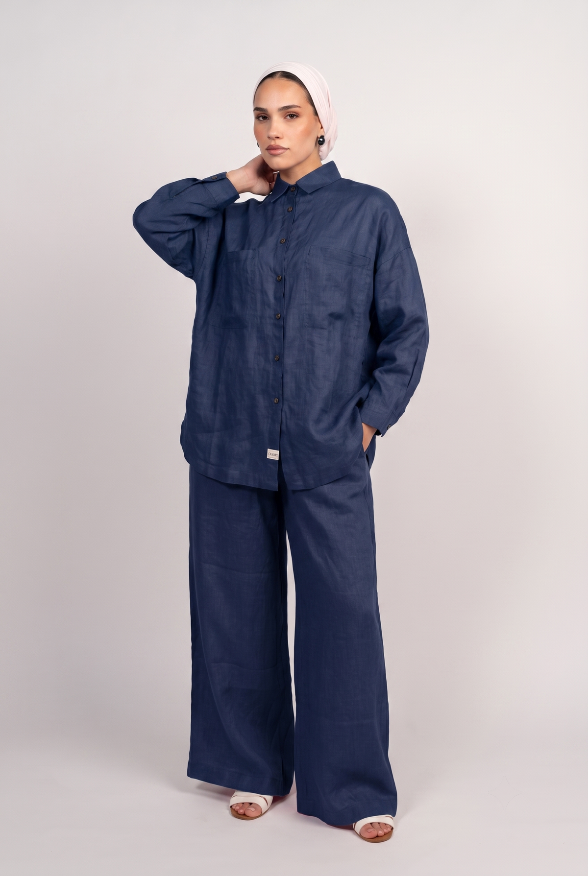 OAMY 100% Linen Shirt Set in Navy