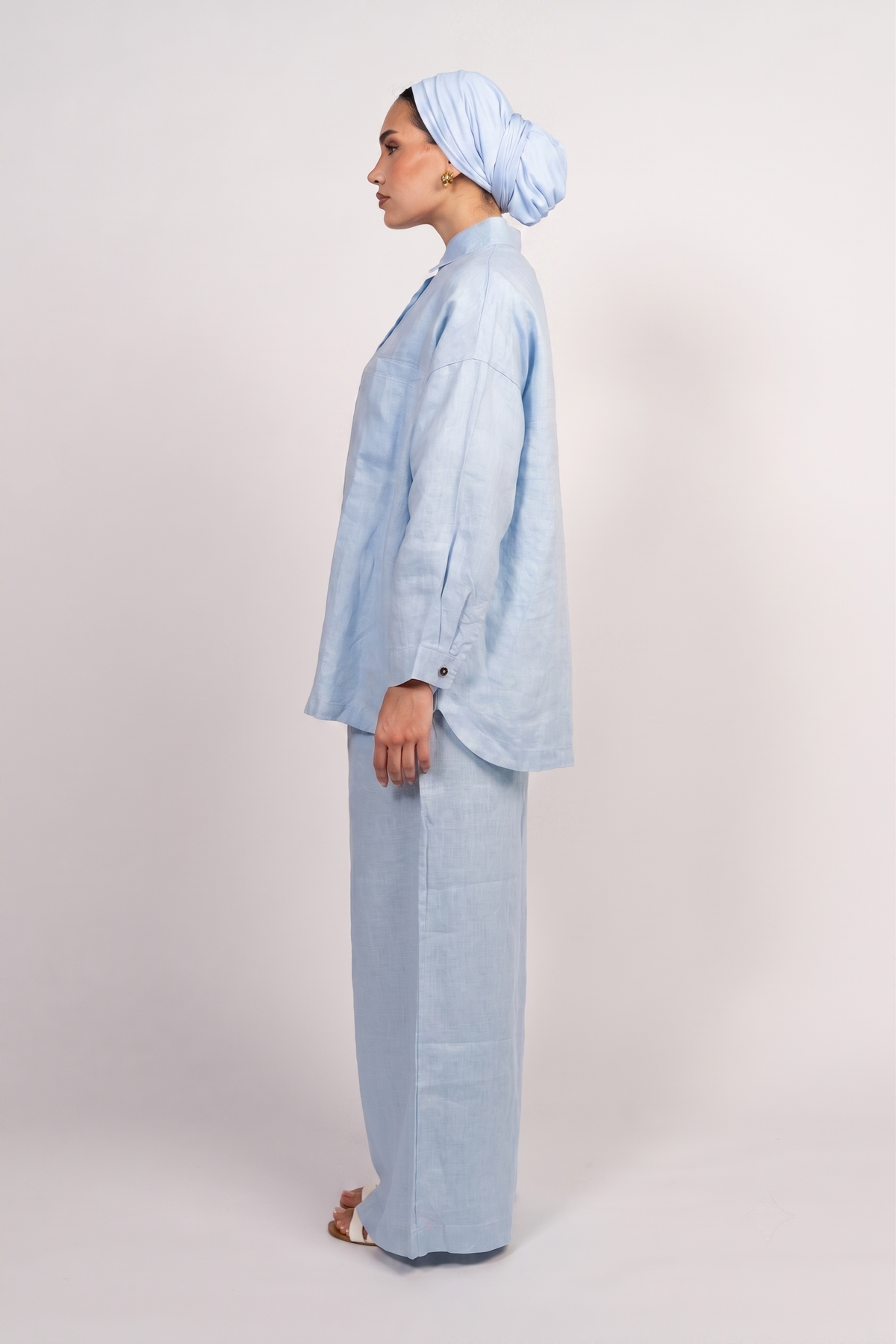 OAMY 100% Linen Shirt Set in Baby Blue