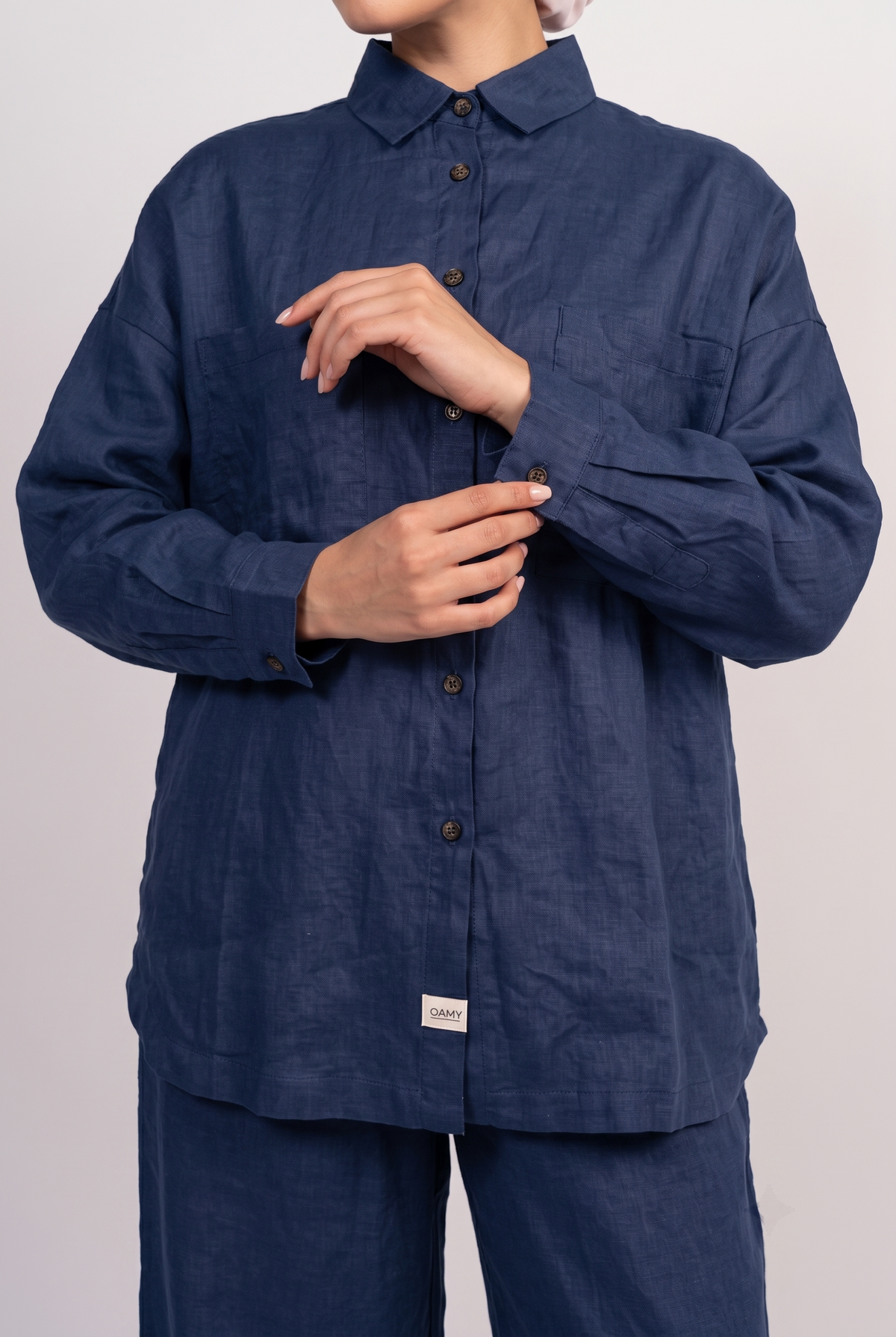 OAMY 100% Linen Shirt Set in Navy