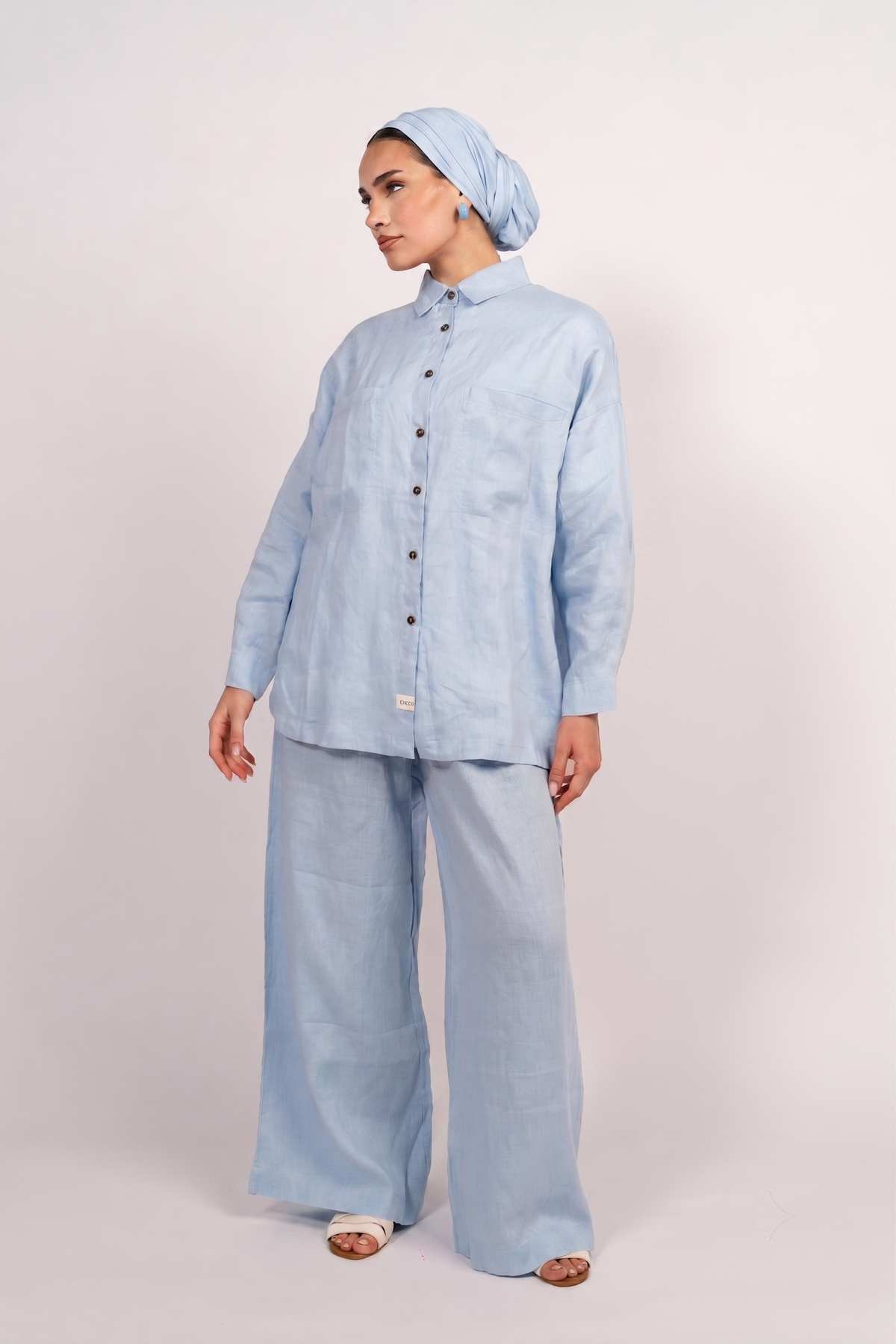 OAMY 100% Linen Shirt Set in Baby Blue