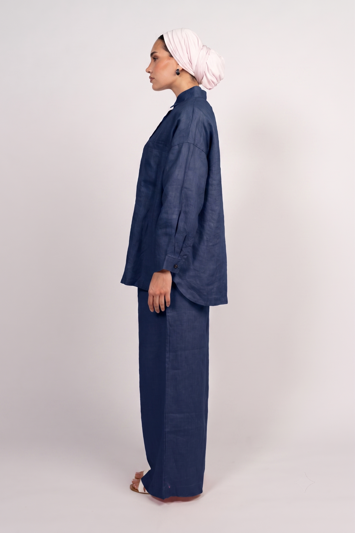 OAMY 100% Linen Shirt Set in Navy